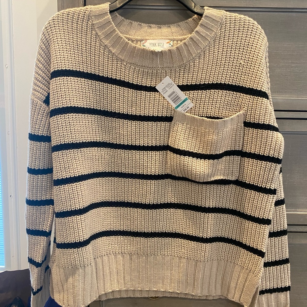 NWT Pink Rose Women’s Tan and Black Stripe Sweater Size S
